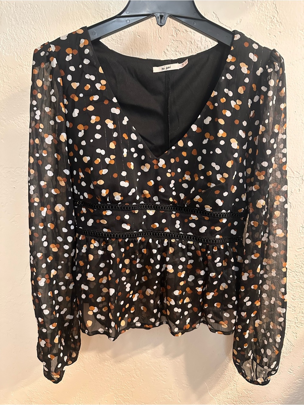Vero Moda Black Blouse with White and Brown Dot Print